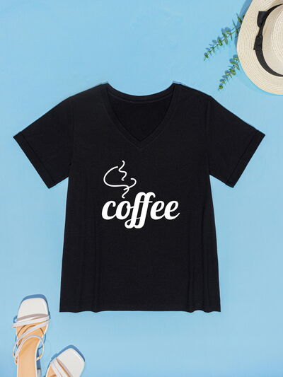 COFFEE V-Neck Short Sleeve T-Shirt Women's T-Shirts - Tophatter Daily Deals