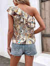 Printed Ruffled One-Shoulder Top Blouses - Tophatter Daily Deals