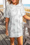 Tie-Dye Round Neck Short Sleeve Tunic Tee White Women's T-Shirts - Tophatter Daily Deals