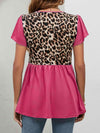 Leopard Round Neck Flutter Sleeve Babydoll Blouse Blouses - Tophatter Daily Deals