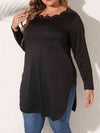 Plus Size Slit Long Sleeve T-Shirt Black Women's T-Shirts - Tophatter Daily Deals