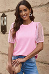 Polka Dot Round Neck Short Sleeve T-Shirt Carnation Pink Women's T-Shirts - Tophatter Daily Deals