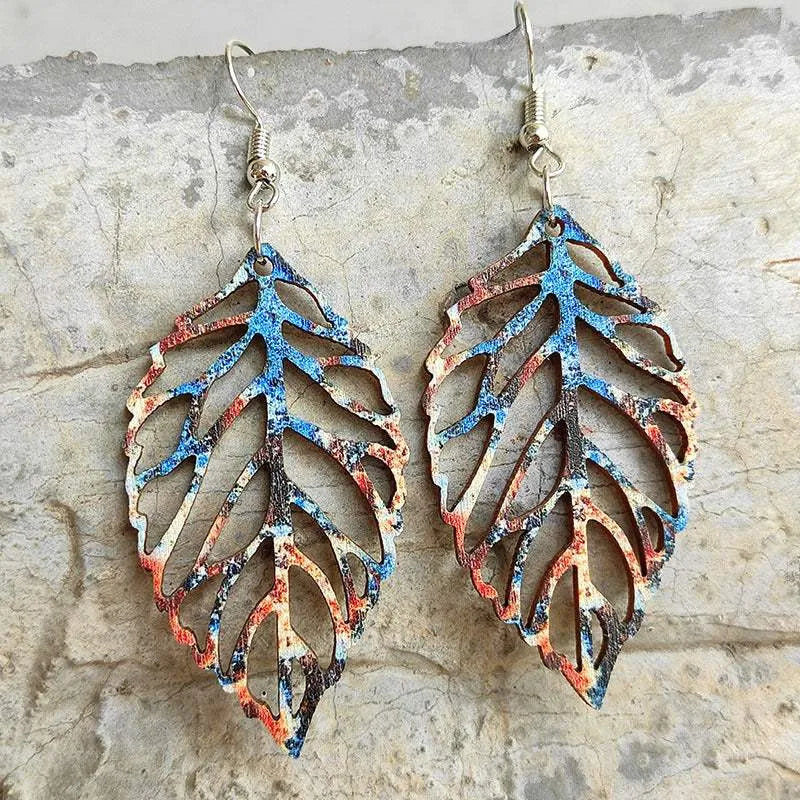 Leaf Shape Wooden Dangle Earrings Style B One Size Earrings - Tophatter Daily Deals