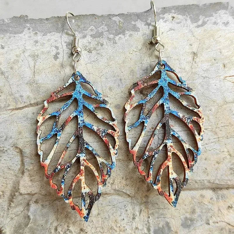 Leaf Shape Wooden Dangle Earrings Style B One Size Earrings - Tophatter Daily Deals