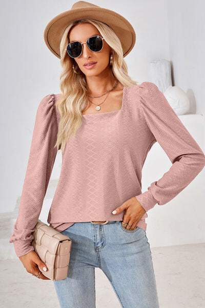 Square Neck Puff Sleeve T-Shirt Women's T-Shirts - Tophatter Daily Deals