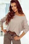 Ribbed Round Neck Drop Shoulder Long Sleeve Top Blouses - Tophatter Daily Deals