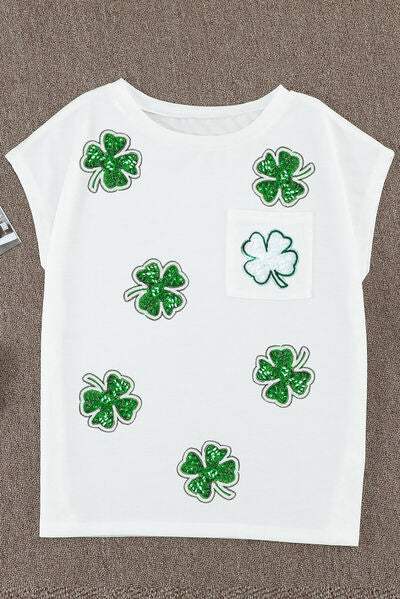 Sequin Lucky Clover Boat Neck T-Shirt Women's T-Shirts - Tophatter Daily Deals