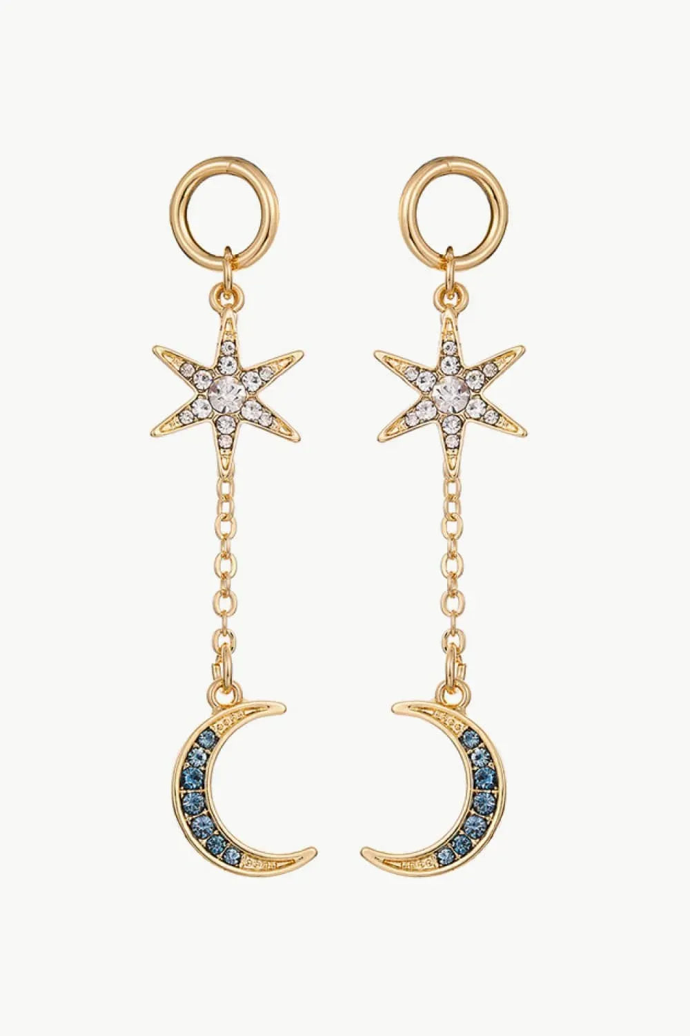 5-Pair Wholesale Inlaid Rhinestone Star and Moon Drop Earrings Gold One Size Earrings - Tophatter Daily Deals