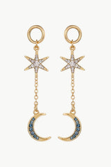 5-Pair Wholesale Inlaid Rhinestone Star and Moon Drop Earrings Gold One Size Earrings - Tophatter Daily Deals