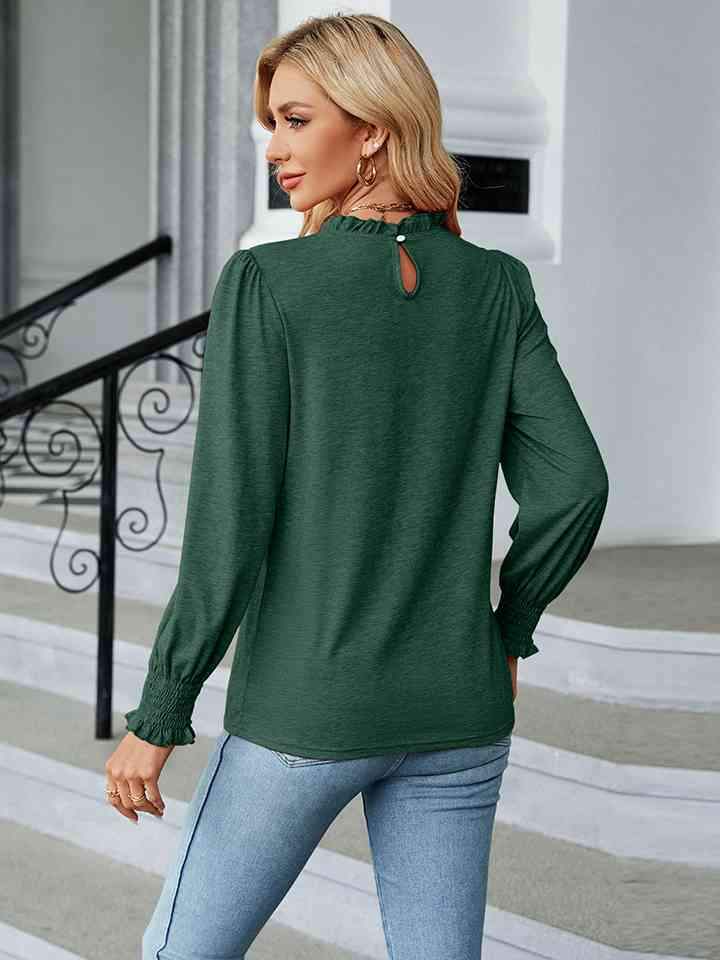 Round Neck Flounce Sleeve Blouse Blouses - Tophatter Daily Deals