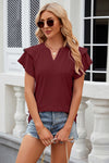 Eyelet Notched Short Sleeve T-Shirt Women's T-Shirts - Tophatter Daily Deals