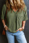 Textured V-Neck Dropped Shoulder T-Shirt Women's T-Shirts - Tophatter Daily Deals