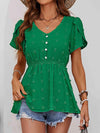 Swiss Dot Buttoned Petal Sleeve Peplum Blouse Blouses - Tophatter Daily Deals