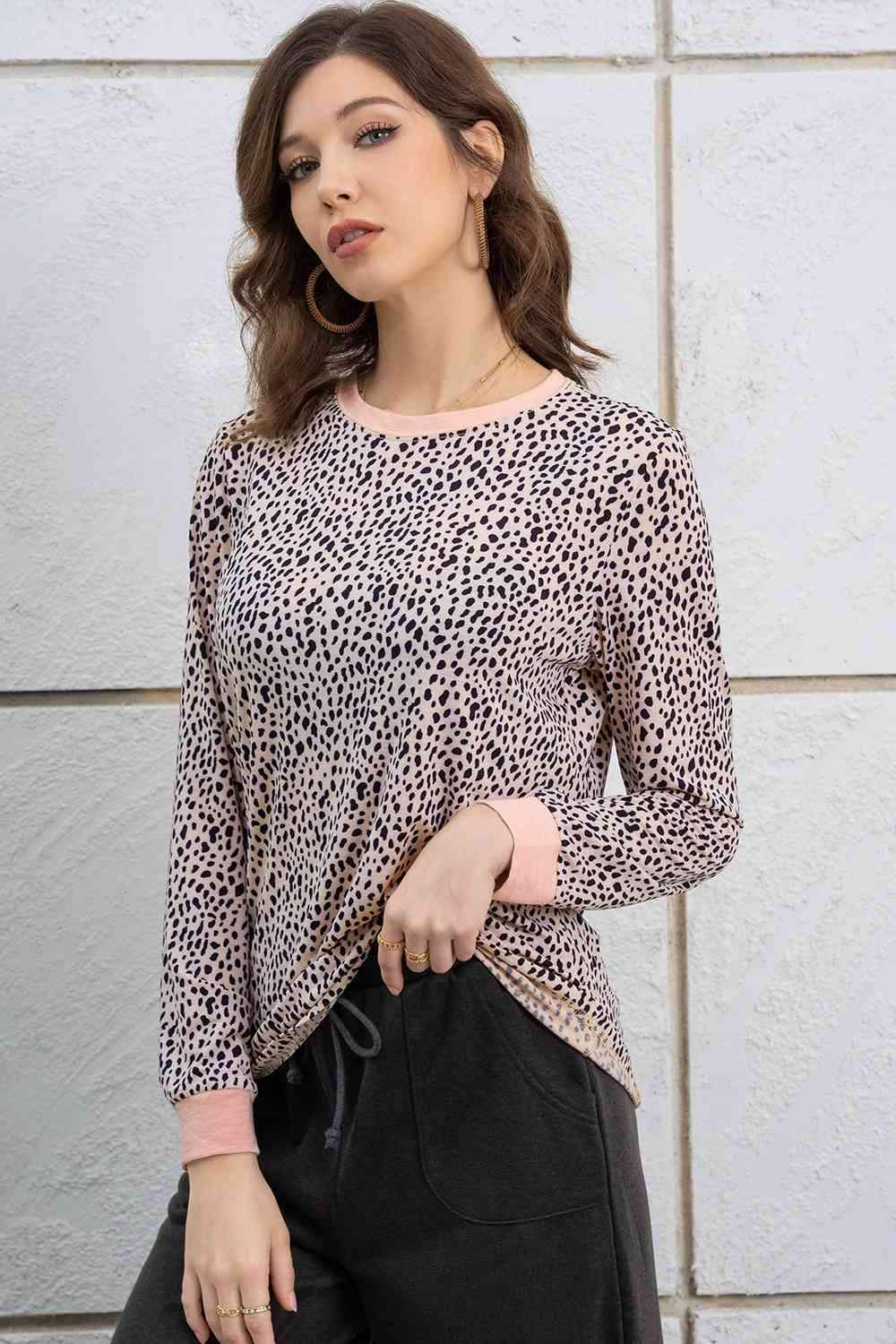 Full Size Printed Round Neck Long Sleeve T-Shirt Women's T-Shirts - Tophatter Daily Deals