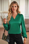 Johnny Collar Lantern Sleeve Blouse Green Blouses - Tophatter Daily Deals