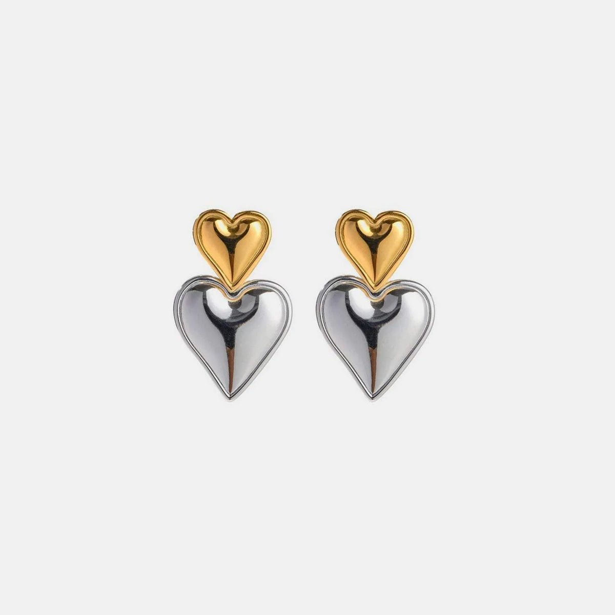 Stainless Steel Double Heart Earrings Gold Silver One Size Earrings - Tophatter Daily Deals