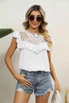 Spliced Lace Ruffled Blouse White Blouses - Tophatter Daily Deals