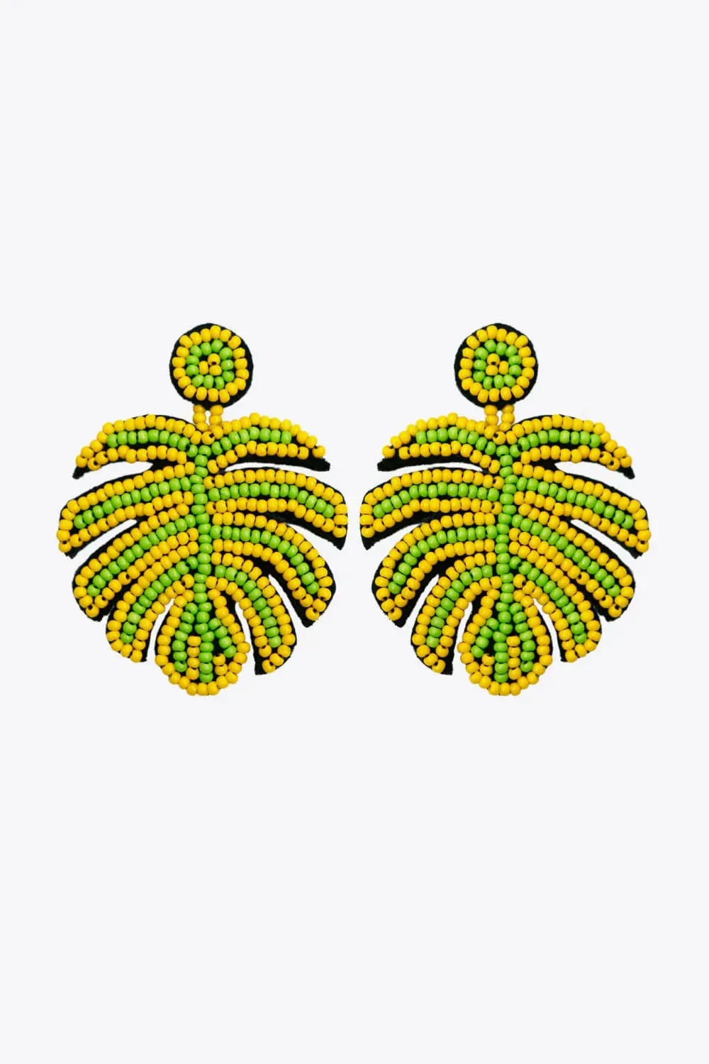 Beaded Banana Leaf Earrings Mustard One Size Earrings - Tophatter Daily Deals