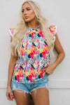 Floral Mock Neck Short Sleeve Blouse - Tophatter Deals