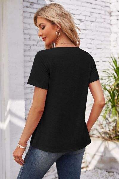 Decorative Button Scoop Neck T-Shirt Women's T-Shirts - Tophatter Daily Deals