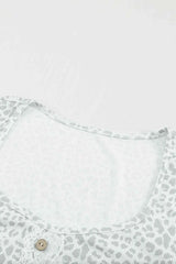 Leopard Buttoned Lace Trim Round Neck Top Blouses - Tophatter Daily Deals