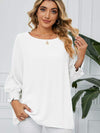 Smocked Lantern Sleeve Round Neck Blouse White Blouses - Tophatter Daily Deals