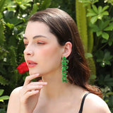 Stainless Steel Beaded Dangle Earrings Mid Green One Size Earrings - Tophatter Daily Deals