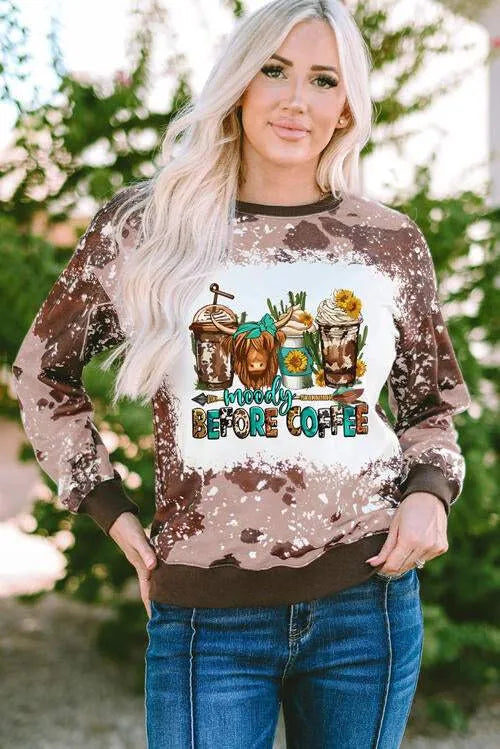 Graphic Round Neck Long Sleeve Sweatshirt - Tophatter Daily Deals