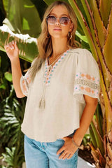 Bohemian Tassel Half Puff Sleeve Top Blouses - Tophatter Daily Deals