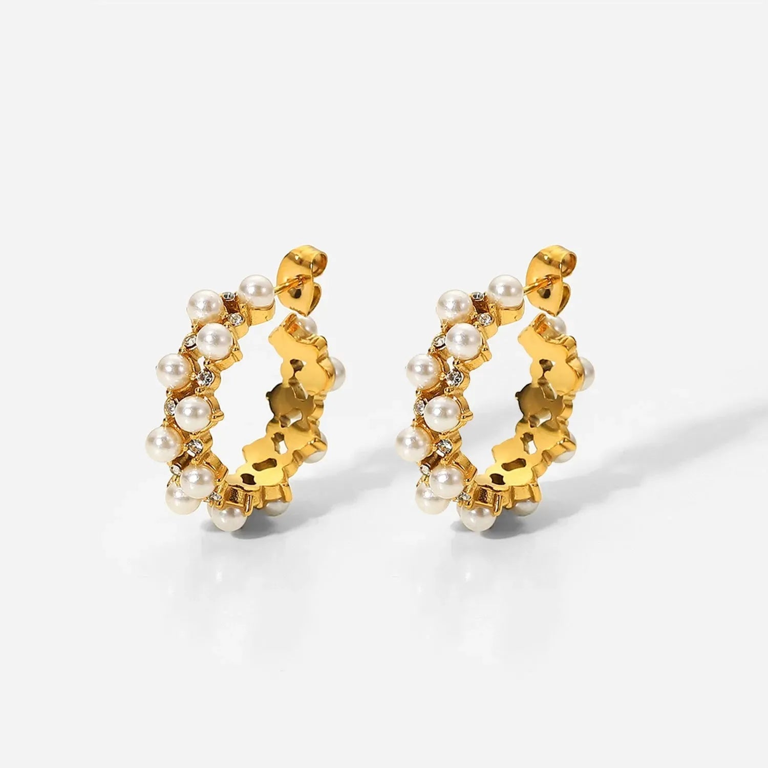Pearl Rhinestone C-Hoop Earrings Gold One Size Earrings - Tophatter Daily Deals