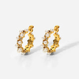 Pearl Rhinestone C-Hoop Earrings Gold One Size Earrings - Tophatter Daily Deals