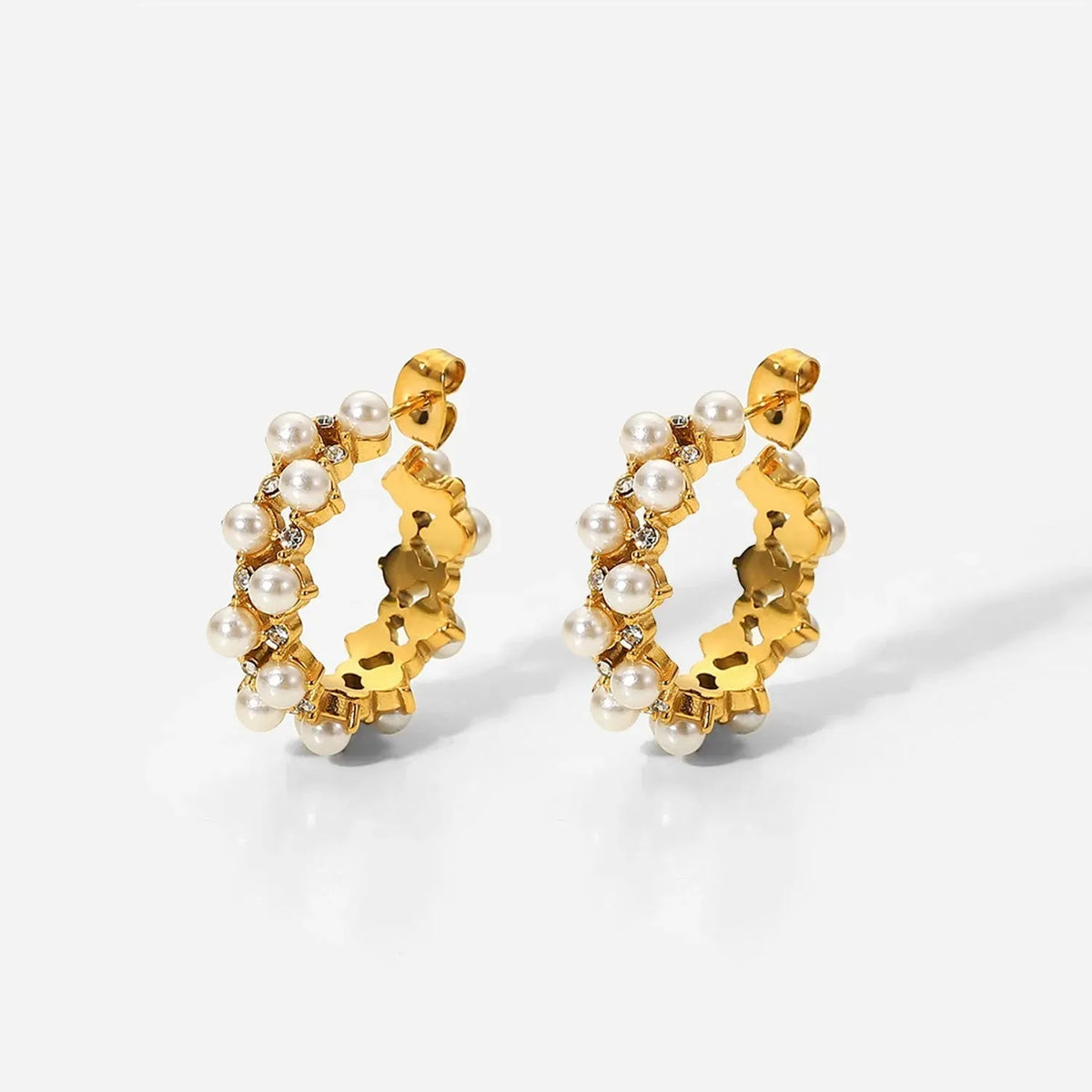 Pearl Rhinestone C-Hoop Earrings Gold One Size Earrings - Tophatter Daily Deals