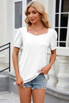 Eyelet Short Sleeve T-Shirt White Women's T-Shirts - Tophatter Daily Deals