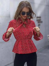 Printed Flounce Sleeve Peplum Blouse Blouses - Tophatter Daily Deals