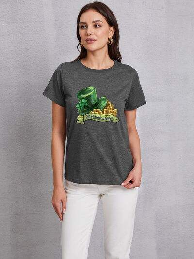 ST. PATRICK'S DAY Round Neck T-Shirt Charcoal Women's T-Shirts - Tophatter Daily Deals