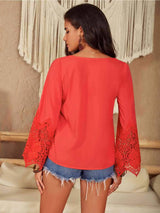 Square Neck Lace Detail Long Sleeve Blouse Blouses - Tophatter Daily Deals