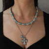 Artificial Turquoise Beaded Double-Layered Cross Necklace Necklaces - Tophatter Daily Deals