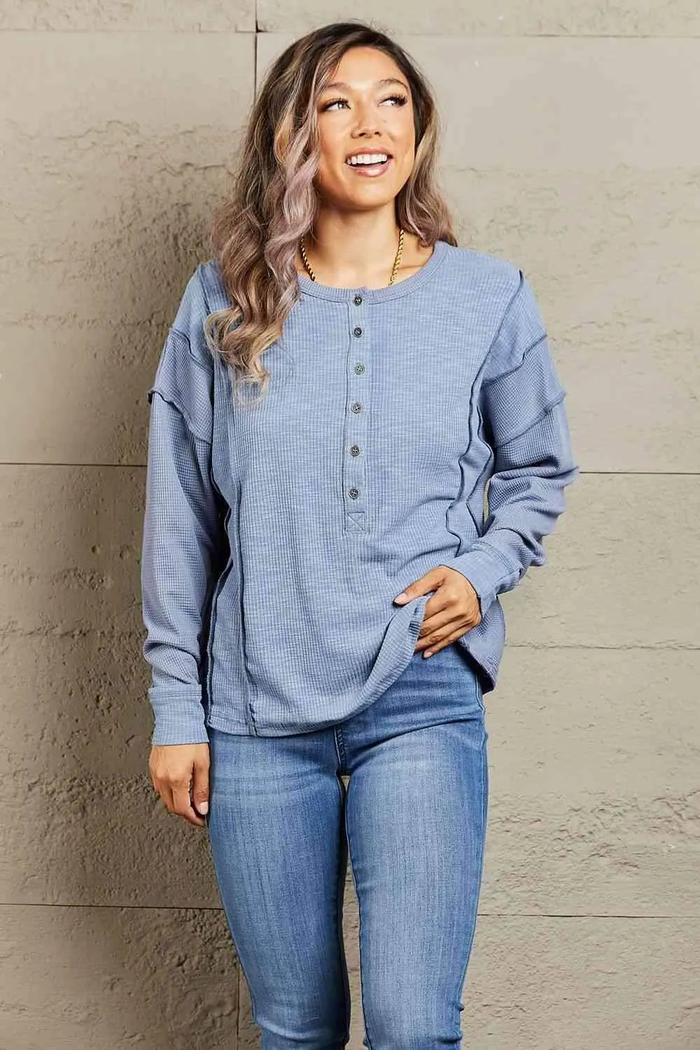 HEYSON Understand me Full Size Oversized Henley Top Blouses - Tophatter Daily Deals