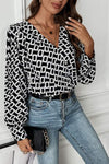 Geometric V-Neck Long Sleeve Blouse Blouses - Tophatter Daily Deals