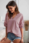 Button Detail Curved Hem Top Blouses - Tophatter Daily Deals