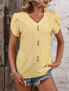 Eyelet V-Neck Petal Sleeve T-Shirt True Yellow Women's T-Shirts - Tophatter Daily Deals