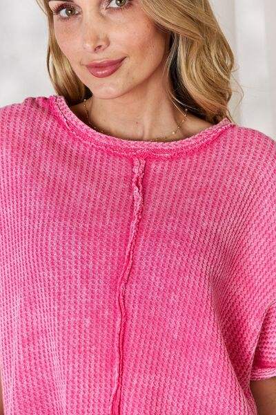 Zenana Oversized Baby Waffle Short Sleeve Top Blouses - Tophatter Daily Deals