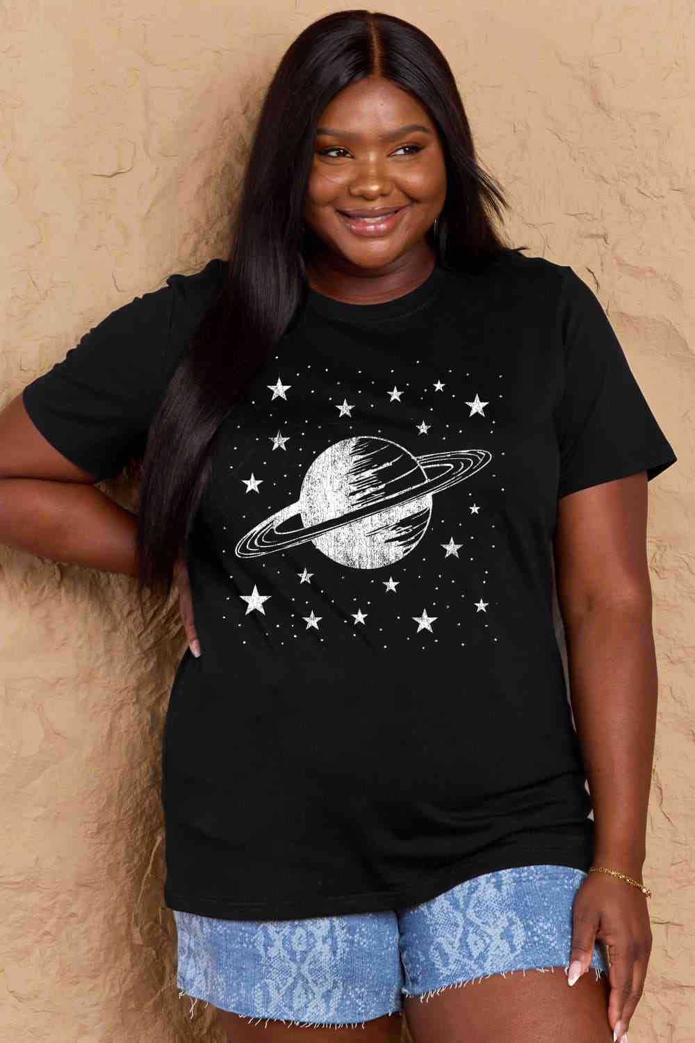 Simply Love Full Size Planet Graphic Cotton T-Shirt Women's T-Shirts - Tophatter Daily Deals