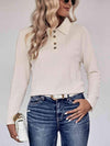 Collared Neck Buttoned Long Sleeve Top Ivory Blouses - Tophatter Daily Deals