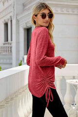 Heathered Drawstring V-Neck Top Women's T-Shirts - Tophatter Daily Deals