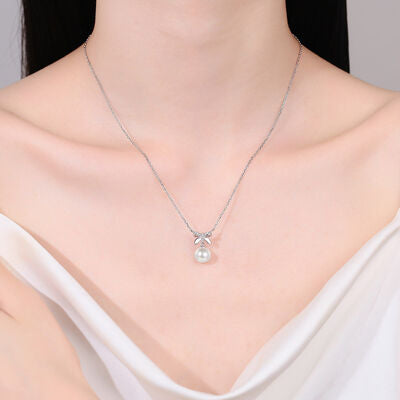 Natural Pearl Pendant Moissanite 925 Sterling Silver Necklace Moissanite - Tophatter Daily Deals