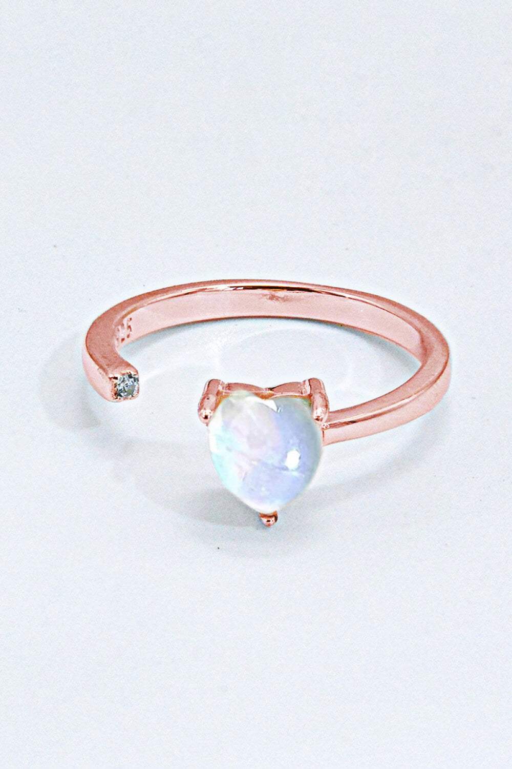 Inlaid Moonstone Heart Adjustable Open Ring Rose Gold One Size Moonstone - Tophatter Daily Deals