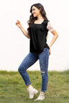 Square Neck Lace Short Sleeve T-Shirt Women's T-Shirts - Tophatter Daily Deals