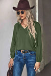 Gathered Detail Tie-Neck Blouse Green Blouses - Tophatter Daily Deals