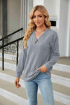 Decorative Button V-Neck Long Sleeve T-Shirt Cloudy Blue Women's T-Shirts - Tophatter Daily Deals